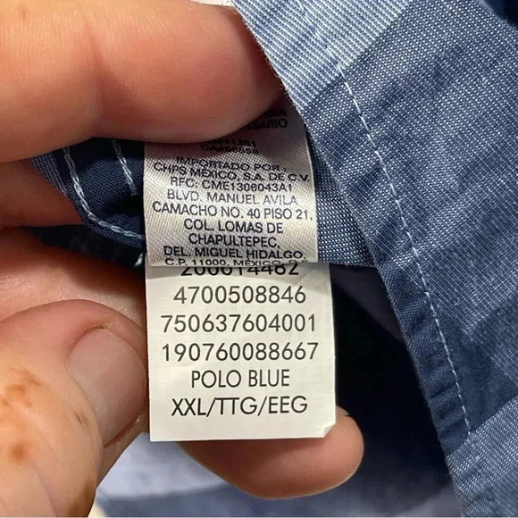 Chaps Men's NWT Long Sleeve Button Down Shirt Size 2XL  Blue With  Pocket - Picture 8 of 9